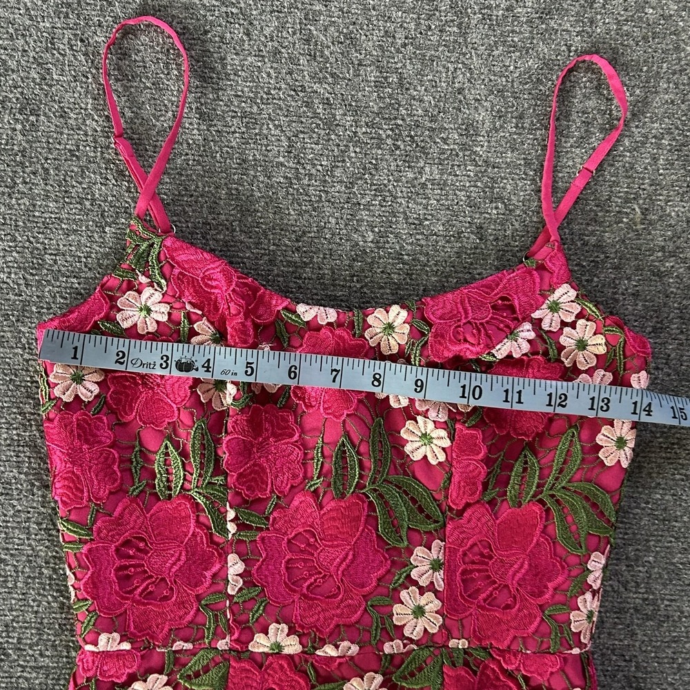 Dress The Population Dress Womens XS Pink Floral Lace Midi Sheath Embroidered - Picture 6 of 14